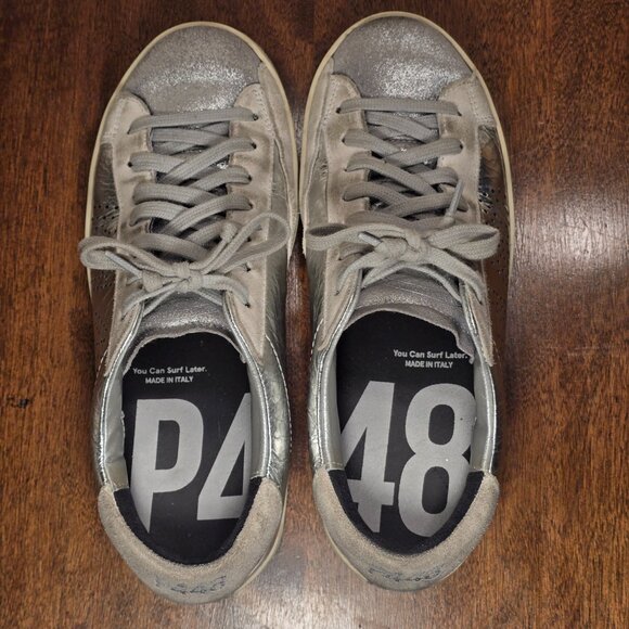 P448 John Ghinea Metallic Silver/Gray Skate Shoe Low Top Size 38 Made in Italy - Picture 5 of 14
